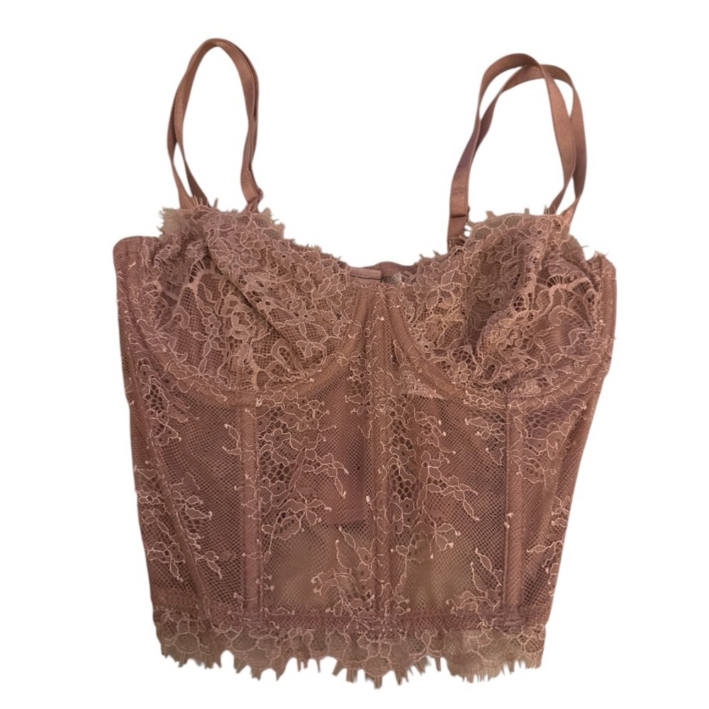Victoria's Secret Dream Angels Floral Lace Lined Demi Corset Bra 32C Mauve Pink